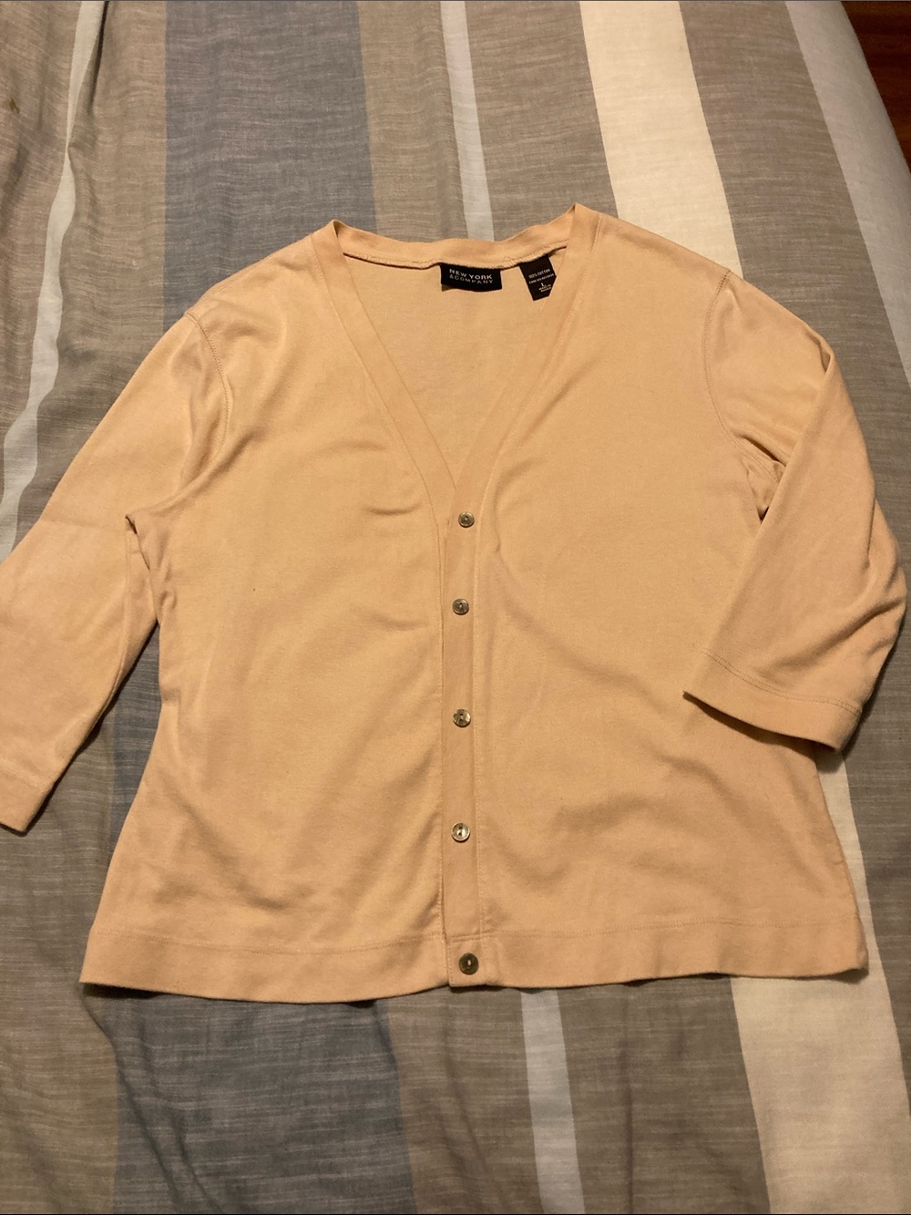 New York & Company Light Beige Button-Front V-Neck Cardigan